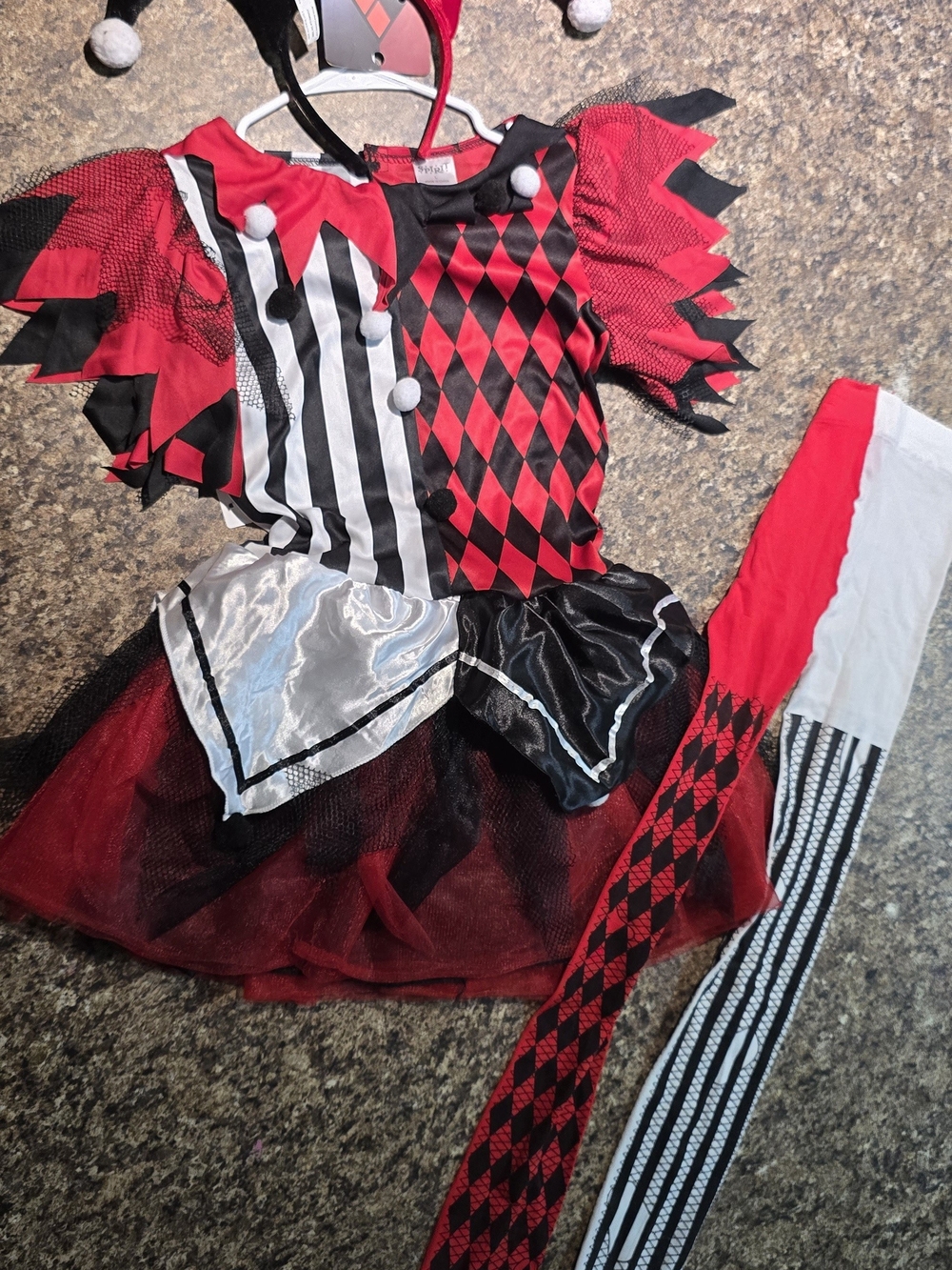 Spirit Red, Black & White Harlequin Jester Costume with Tights